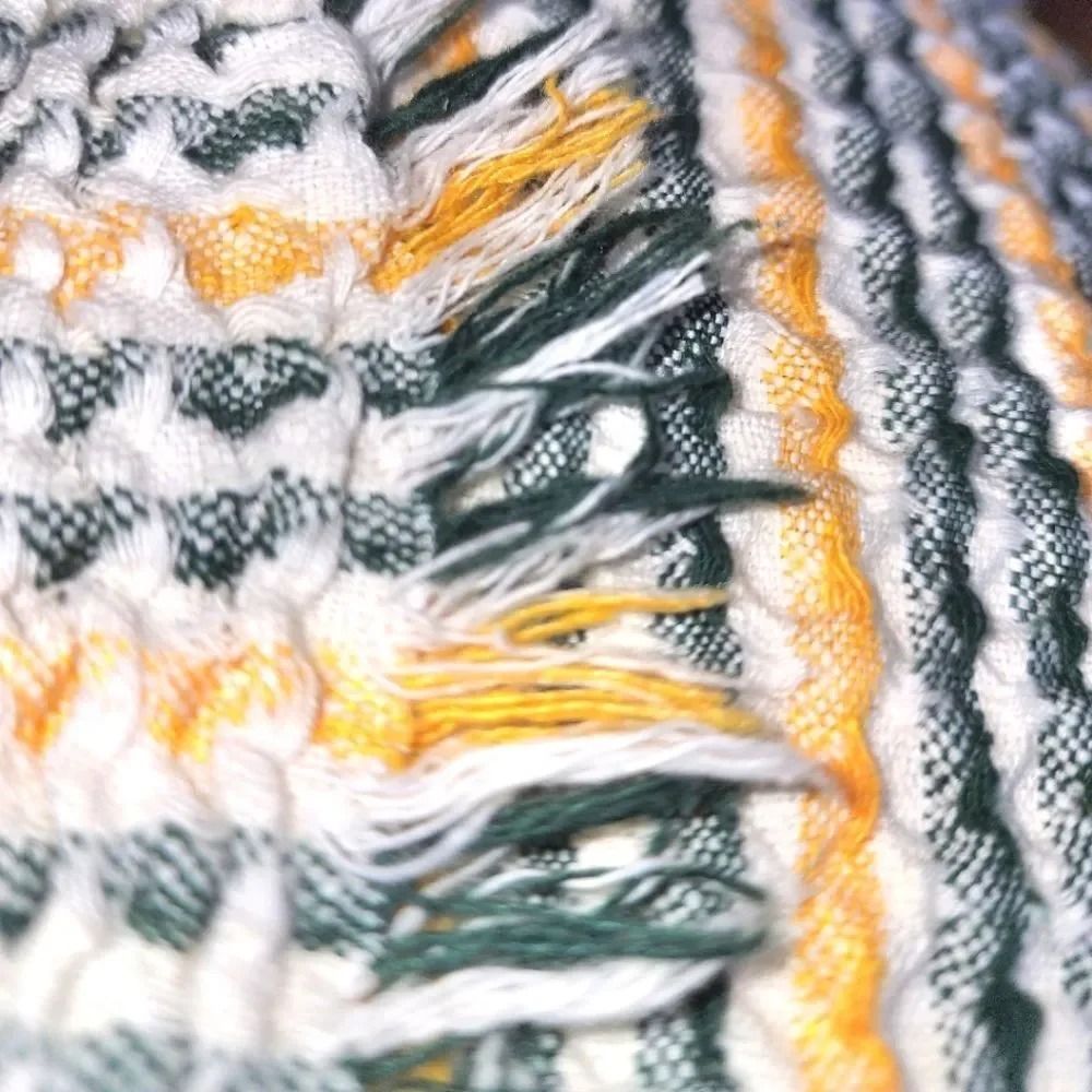 INUP Home Portugal Made Green & Yellow Cotton Waffle Weave Fringed Throw 51